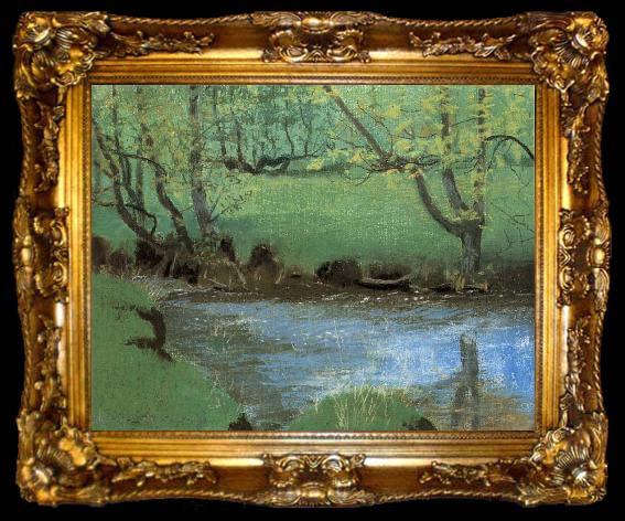 framed  William Stott of Oldham The Mill Stream, ta009-2